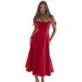 thumbnail image 3 of Robes Boho Corset Midi d'Été pour Femmes Décontractées à Bretelles Spaghetti Lacées Robe Fluide de Plage Rouge m, 3 of 10
