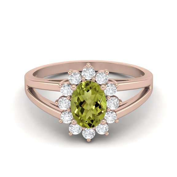 7X5MM Oval Shape Peridot 925 Sterling Silver Rose Vermeil Split Shank Mother's Day Gift Ring