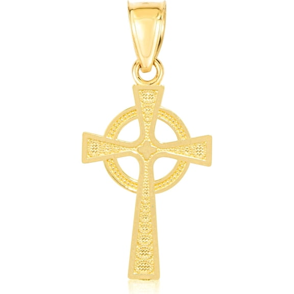 Floreo 10k Yellow Gold Celtic Diamond Cut Cross Religious Pendant (Small)
