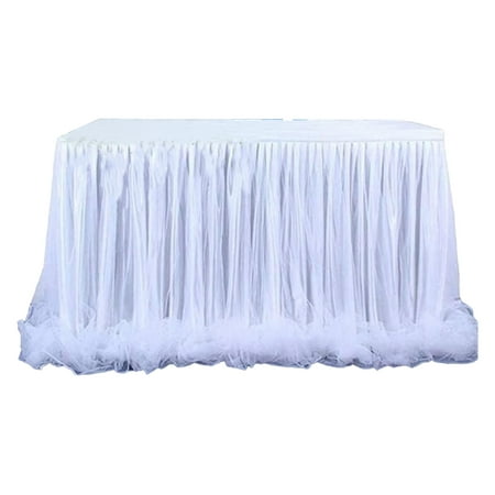 

Gole Trade Table Skirt Tulle Gold-Rimmed Plain Tables Cover High-End Home Decor Christmas Halloween Wedding Party Celebrations White