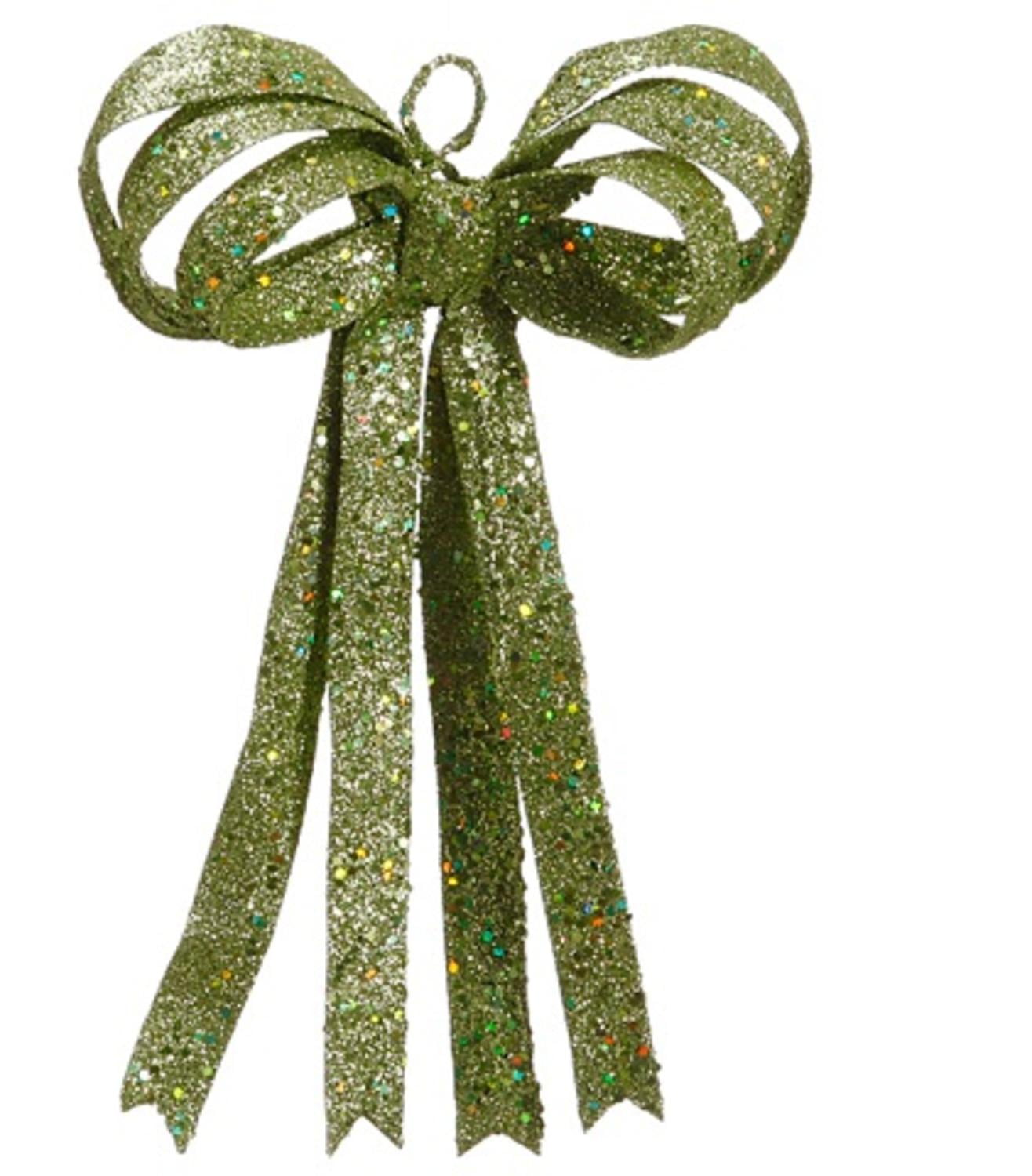 13.5" Christmas Brites Lime Green Glitter Christmas Ribbon Bow