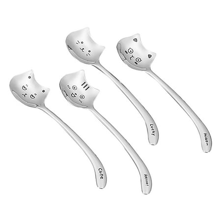 

4pcs/set Stainless Steel Ice Cream Tea Dessert Coffee Spoon Home Office Cute Cat