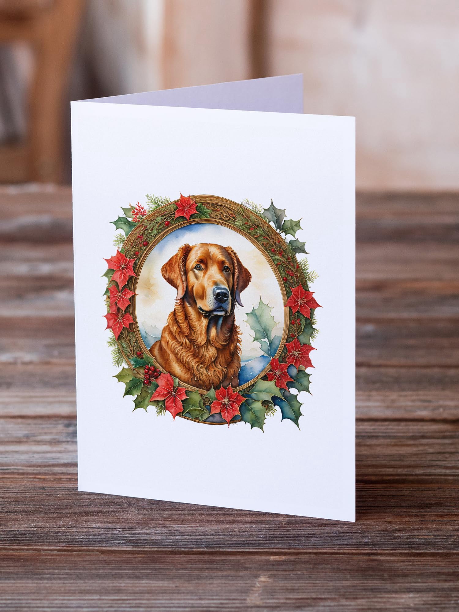 Chesapeake Bay Retriever Christmas Flowers Greeting Cards Pack of 8 7 in x 5 in