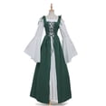 thumbnail image 3 of FASHIONWT Women Solid Draw String Flared Sleeve Retro Long Dress, 3 of 3