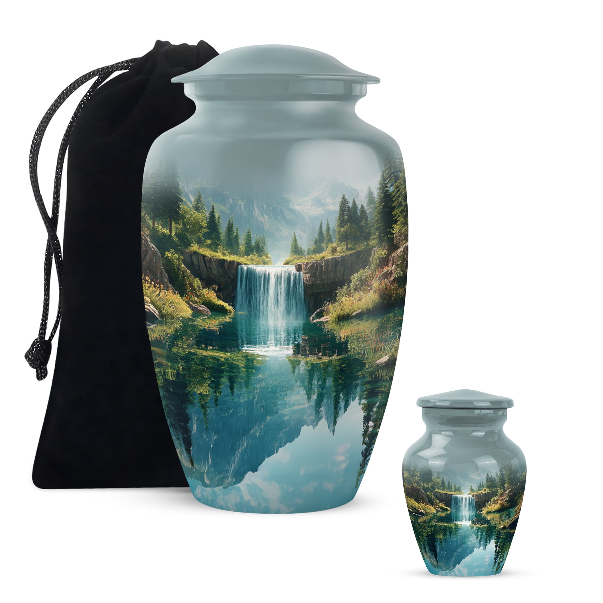 Waterfall Large Decorative Urns For Human Ashes Women, Cremation Urns For Adult Ashes, Blue Urn For Mom And Dad, Funeral Urn For Adults Male And Female, 10 Inch