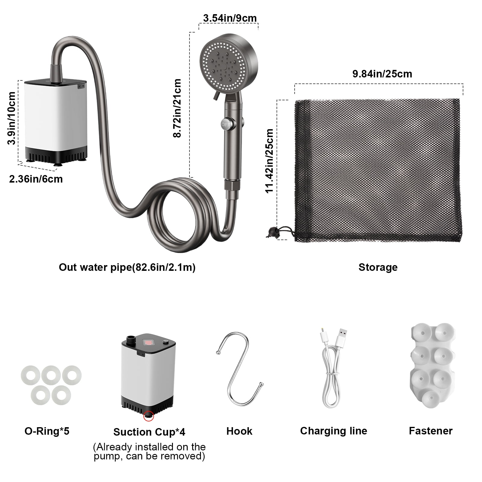 SUNOYAR Portable Camping Shower, 5200mAh Rechargeable Portable Shower Pump with Dry-Run Prevention & 6 Modes for Camping, Hiking, Travel, Beach, Washing, Pet Bath