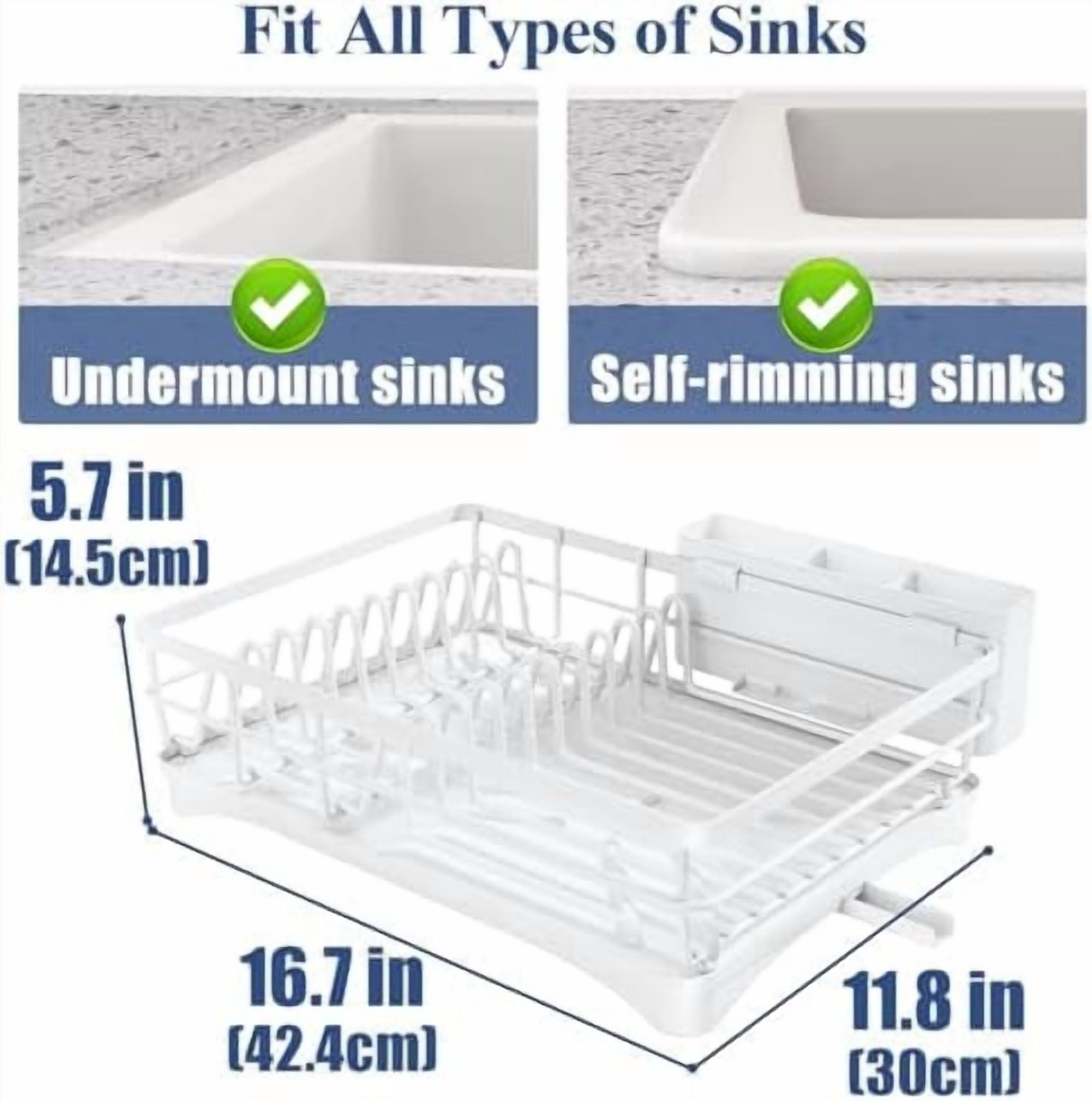 Dish Drying Rack for Kitchen Counter - Large Dish Rack with Drainboard, Rustproof Dish Drainer with Utensil Holder for Sink, White