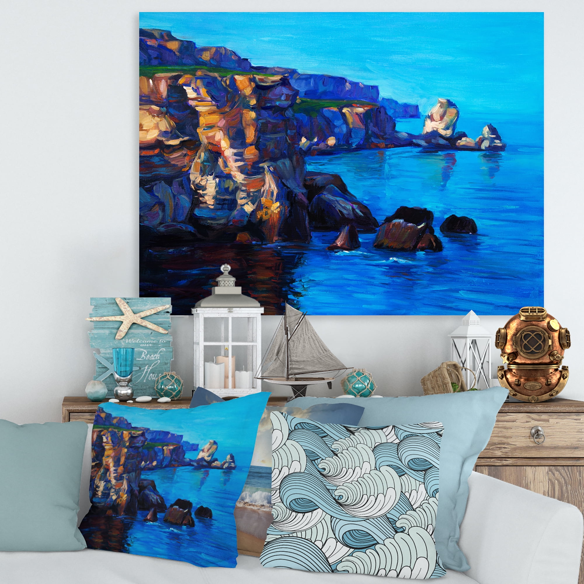 Designart ' The Ocean By Cliffs In The Evening Glow ' Nautical & Coastal Canvas Wall Art Print