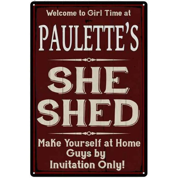 PAULETTE'S She Shed Red Sign Lady Cave 8 x 12 High Gloss Metal 208120088422