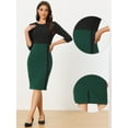 thumbnail image 2 of DARING DIVA Round Neck 3/4 Sleeves Contrast Sheath Elegant Pencil Dress L Green, 2 of 6