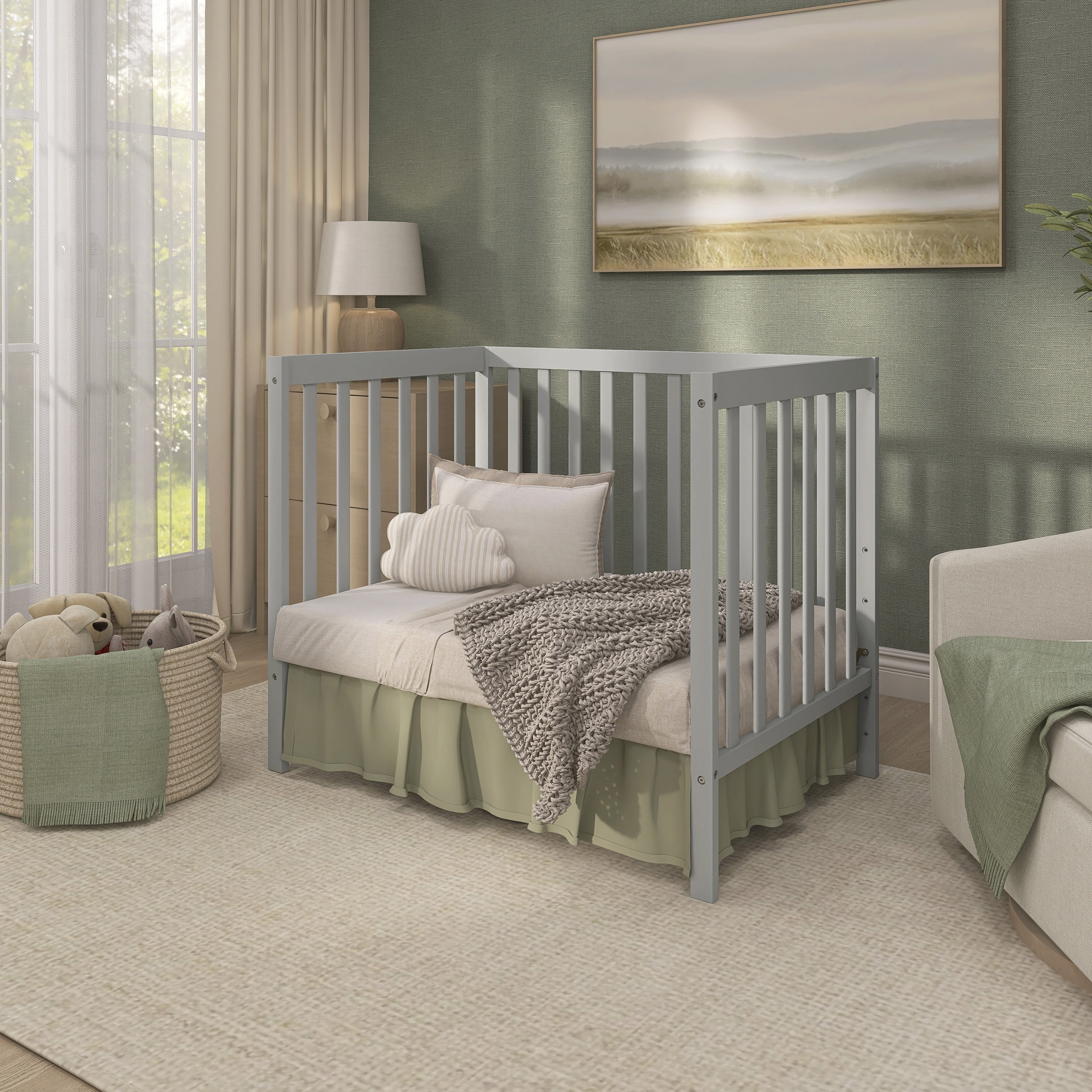 Dream On Me Edgewood 4-in-1 Convertible Mini Crib, Cool Grey