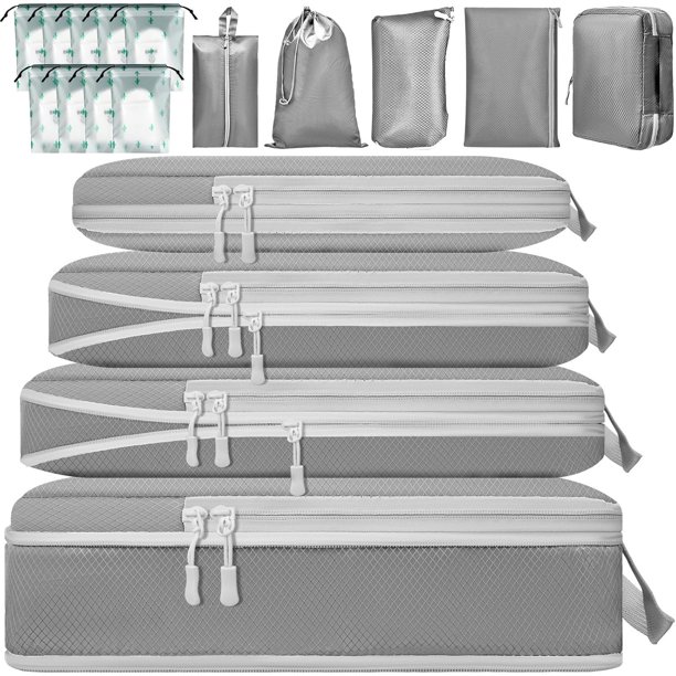 Bolsa Organizador de Viaje para Compresión, 18PCS Bolsas de Viaje Organizador, Impermeable Bolsas para Viaje Organizadoras, para Maletas, Cosméticos de bolsas organizadoras (Gris)