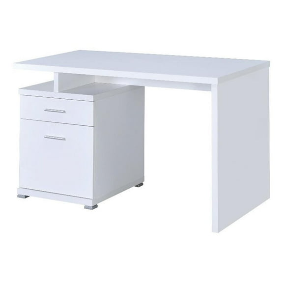 Pemberly Row 2-Drawer Contemporary Wood Office Desk with Cabinet White