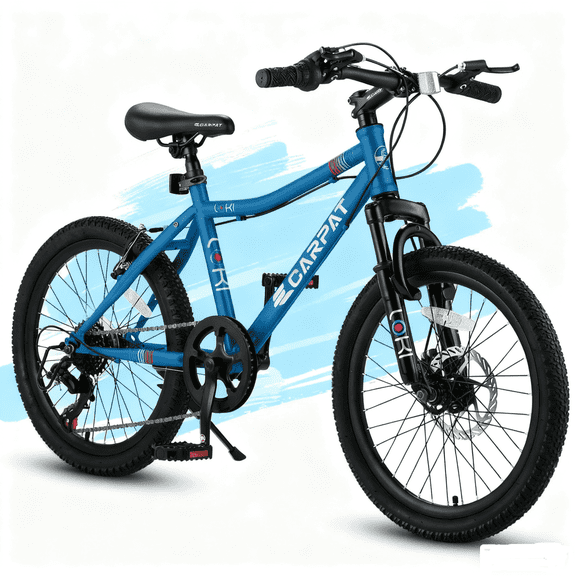 20" Mountain Bike for Boys Girls, Bicycle for Kids with SHIMANO 7 Speed, Shock Absorbing Front Fork, Lightweight Bikes with V-Brakes for Outdoor Adventure, Blue