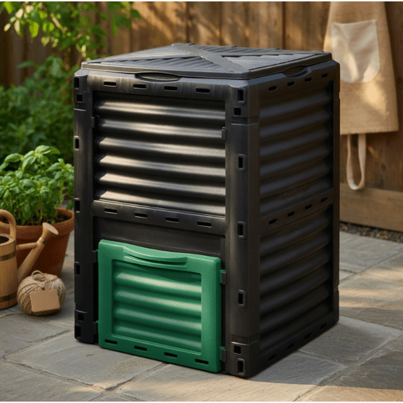 Aimee Lii 80-Gallon Outdoor Composter with Large Openable Lid and Bottom Exit Door, Outdoor Rotating Compost Tumbler Bin for Garden