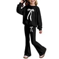 thumbnail image 3 of OSOLU Children Girls Outfits Long Sleeve Crew Neck Tops and Flare Pants with Bow Print 2 Piece Comfortable Breathable Fashion Vacation Clothing Sets, 3 of 4
