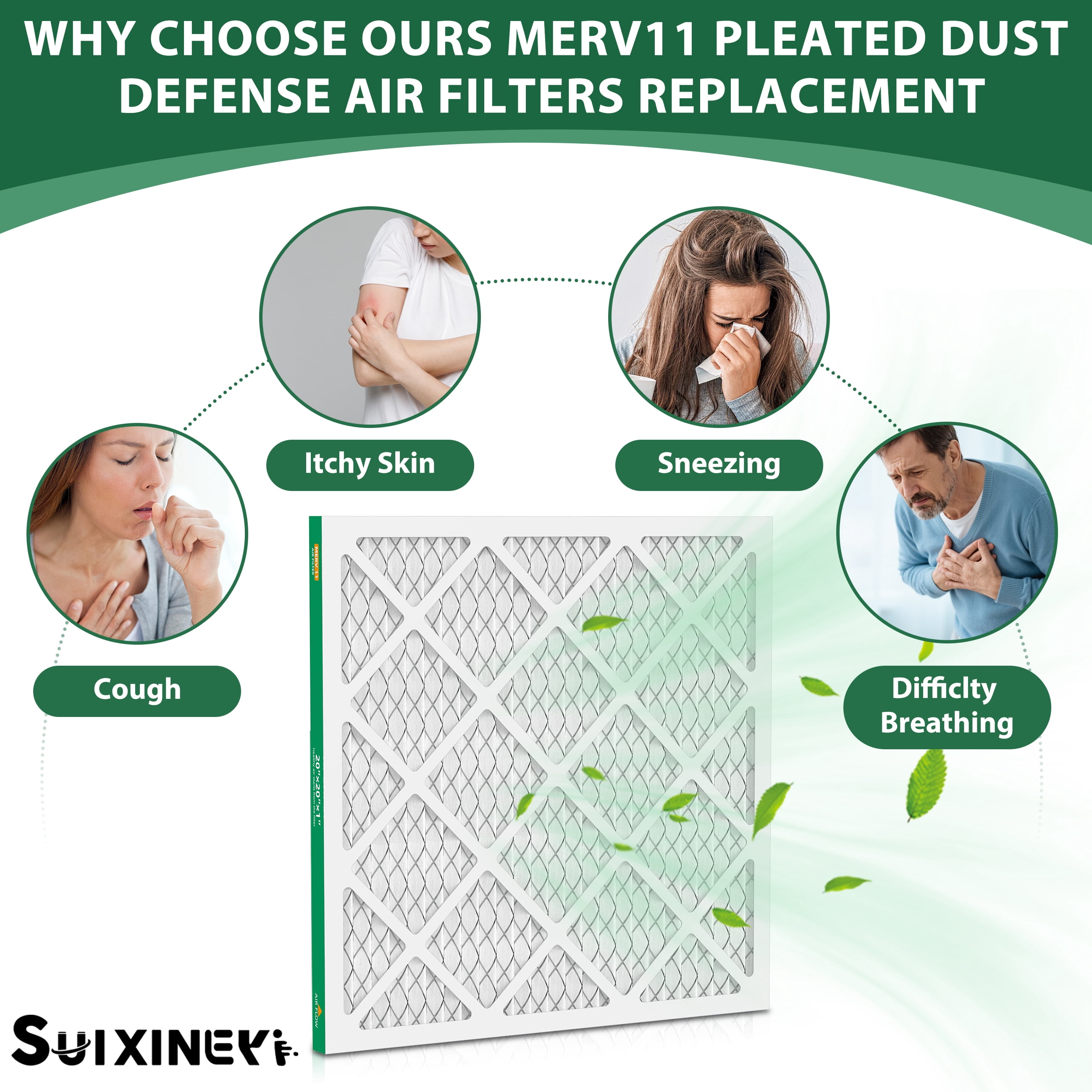 SUIXINEYI 20X20X1 MERV11 Pleated Air Condition Filter MPR1000 HVAC Furnace Air Filter for Dust Reduction,6 Filters