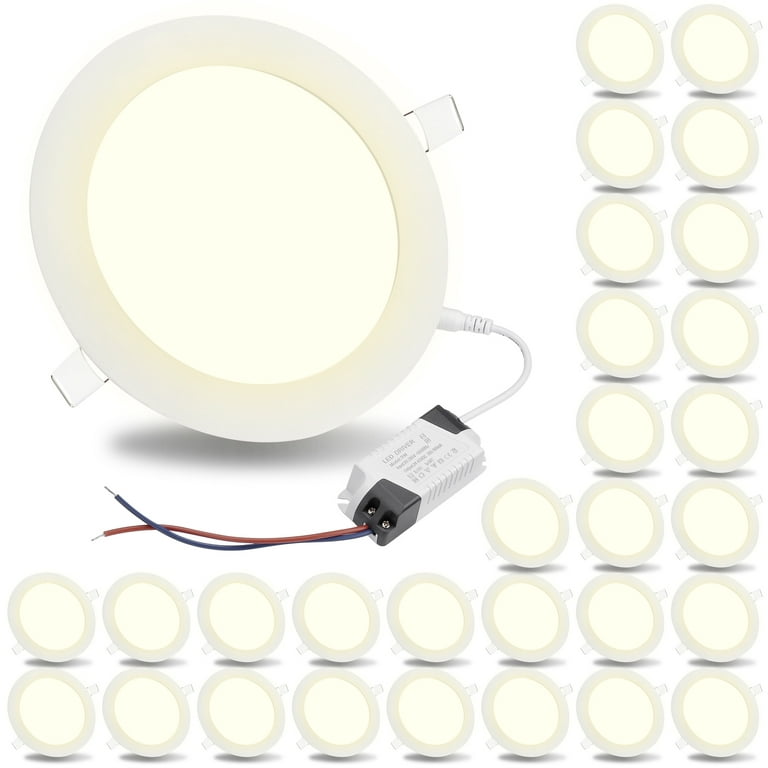 DELight 30 Pack 6 Inch LED Recessed Light Ultra-thin Panel 3000K Wafer Downlight 12W Eqv 100W Warm White 960LM Brightness ROHS Certified - Walmart.com