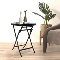 Round Side Table, Iron Frame & Tempered Glass Top, 264lbs Load Capacity, 24x28in, Foldable for Indoor Outdoor Use