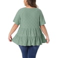 thumbnail image 3 of Agnes Orinda Women's Plus Size Top Eyelet Cutout Layered V Neck Short Sleeve Shirts Flowy Casual Summer Babydoll Blouses 1X Green, 3 of 6