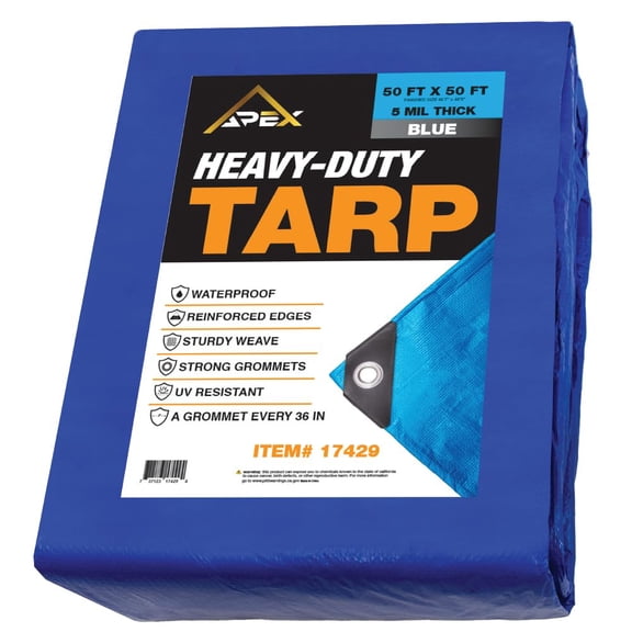 Heavy Duty Blue Tarp - 50ft x 50ft - 5 MIL Multipurpose UV Resistant, Waterproof Protective Tarp Cover with Metal Grommets and Reinforced Edges - for Roof, Camping, Patio, Boat, Car 17429
