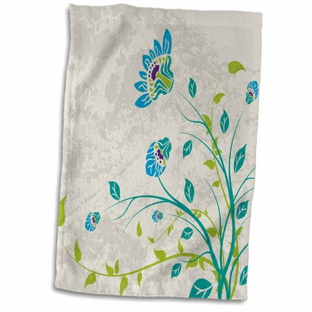 Nouveau Green (3dRose Lime Green Blue Turquoise and Purple Art Nouveau Style Flowers On Grunge Floral Decorative Nature - Towel, 15 by)