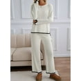 thumbnail image 3 of Womens Two Piece Outfits Casual Long Sleeve Knit Sweater Tops Matching Wide Leg Pants Tracksuit Lounge Sets White S, 3 of 5