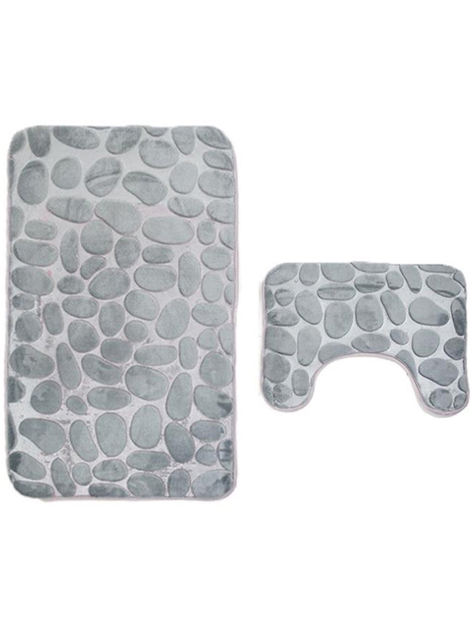 2 Pcs Pebbles Bath & Pedestal Mat Sets Non Slip Soft Luxury Shower
