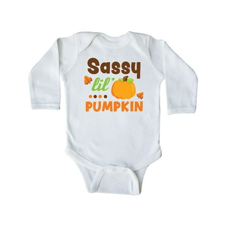 

Inktastic Thanksgiving Sassy Lil Pumpkin with Fall Leaves Gift Baby Girl Long Sleeve Bodysuit
