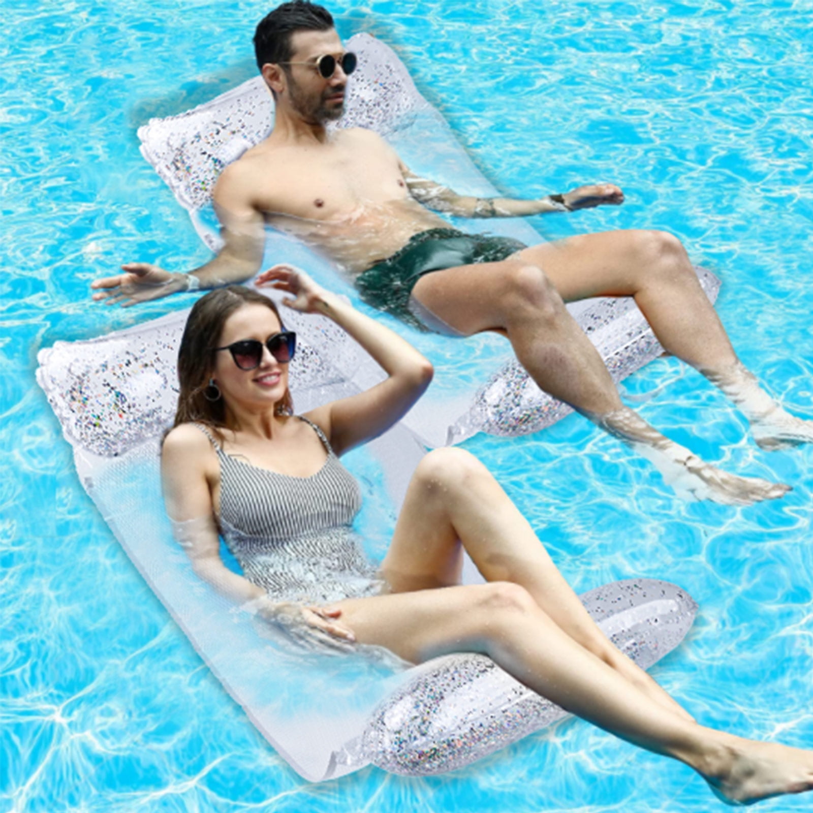 Cyfie Net Water Hammock,4-in-1 Inflatable Water Floating Hammock Pool Float Toys for Adult,Capacity 250 lbs,2 Pack,Clear