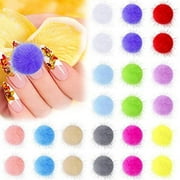 24 Pieces Nail Pom Fluffy Ball Fur Fluffy Pompom Ball Detachable 3D Nail Plush Fur Balls Acrylic Nail Tips Decorations Accessories for Halloween Christmas Girls Women DIY (Bright Colors)