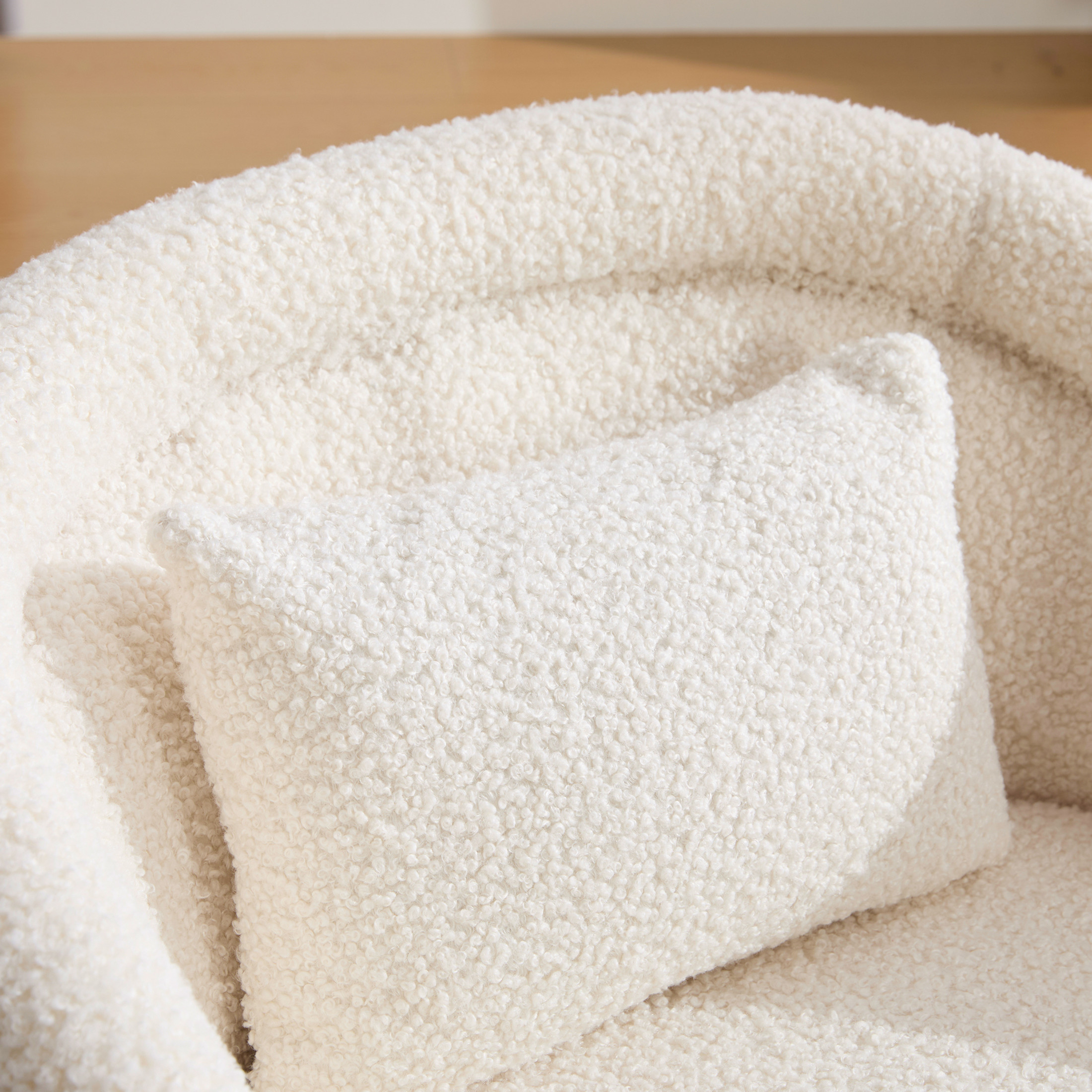 Noble House Modern Teddy Swivel Barrel Accent Chair, 360 Degree Wood Base Pumpkin Design, White