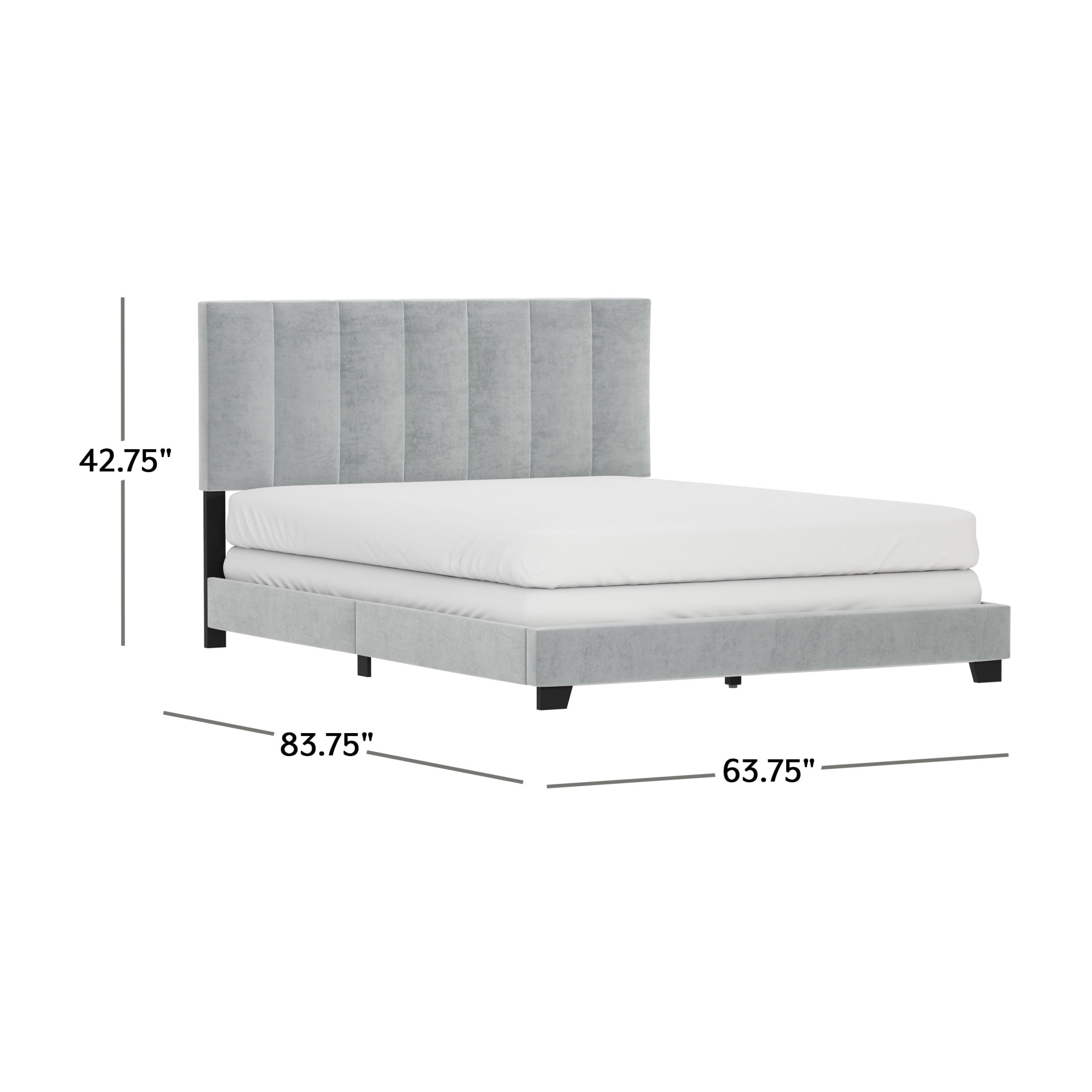 Reece Channel Stitched Upholstered Queen Bed, Platinum, by Hillsdale Living Essentials