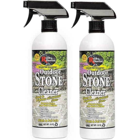 Rock Doctor Outdoor Stone Cleaner, Natural Cleaning Solution Removes Stains and Discoloration, Brightens Granite, Pavers, Fire Pits, and Concrete, Plant and Pet Safe, 24 oz Pack of 2