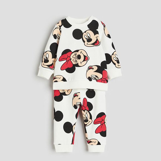 Sudadera con estampado completo de Minnie para niña, ropa deportiva informal de 2 piezas, de manga larga, a la moda, para primavera y otoño