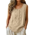 thumbnail image 2 of Qiopertar Linen Tank Tops for Women Embroidered Round Neck Sleeveless Blouse Casual Comfy Loose Fit Summer Vacation Boho Top, Beige L, 2 of 7