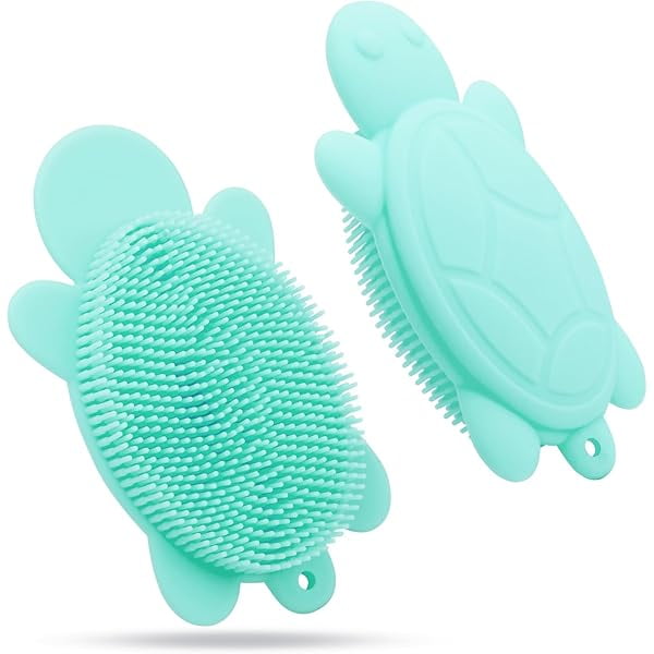 wonima11 Soft and Gentle Silicone Body Scrubber, Pure Silicone Turtle Shaped Shower Brush Easy to Clean Exfoliating Bath Brush Suitable for Boys and Girls(Mint)