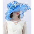 thumbnail image 3 of Women Sun Hat with Mesh Flower Decoration Wide Brim Hat Occasion Event Organza Fancy Church Dress Hat, 3 of 6