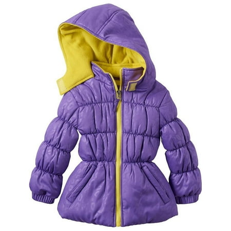 - Little Girls Purple Lime Zipper Hooded Winter Puffer Coat 4