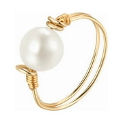 Qingyeji Freshwater Pearl Ring for Women in Brass 14K Yellow Gold-Plate, Size 5