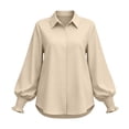 thumbnail image 5 of ClodeEU Women's Collar Button Long Sleeve Shirt with Ruffle Cuffs ,Casual Loose Fit Blouse Beige,Women's Plus L, 5 of 8
