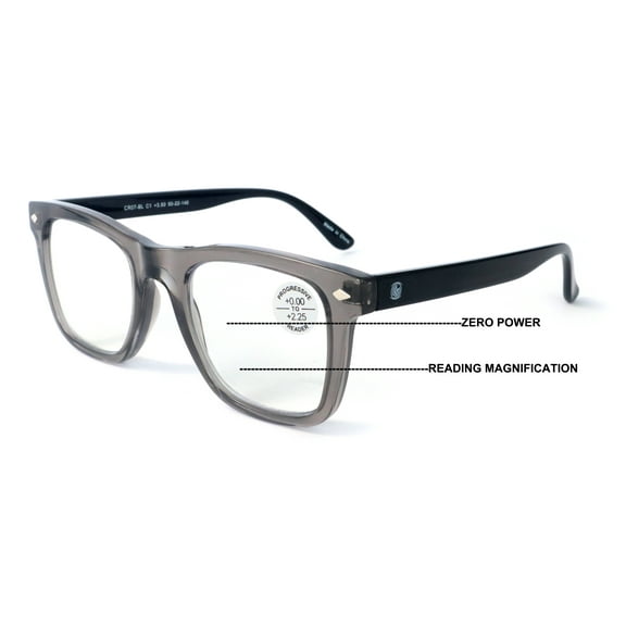 Men Progressive Bifocal Reading Glasses – No Line, No Bubble – Clear Zero Power on Top Readers CR07  2.00