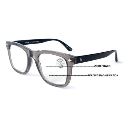 Men Progressive Bifocal Reading Glasses – No Line, No Bubble – Clear Zero Power on Top Readers CR07 +2.00