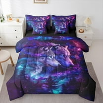 jejeloiu Wild Wolf 7-Piece Bedding Comforter Set,Jungle Animal King Bedding Sets,Galaxy Starry Night Bed Sheets For Boys Kids,Ultra Soft Home Decor Reversible