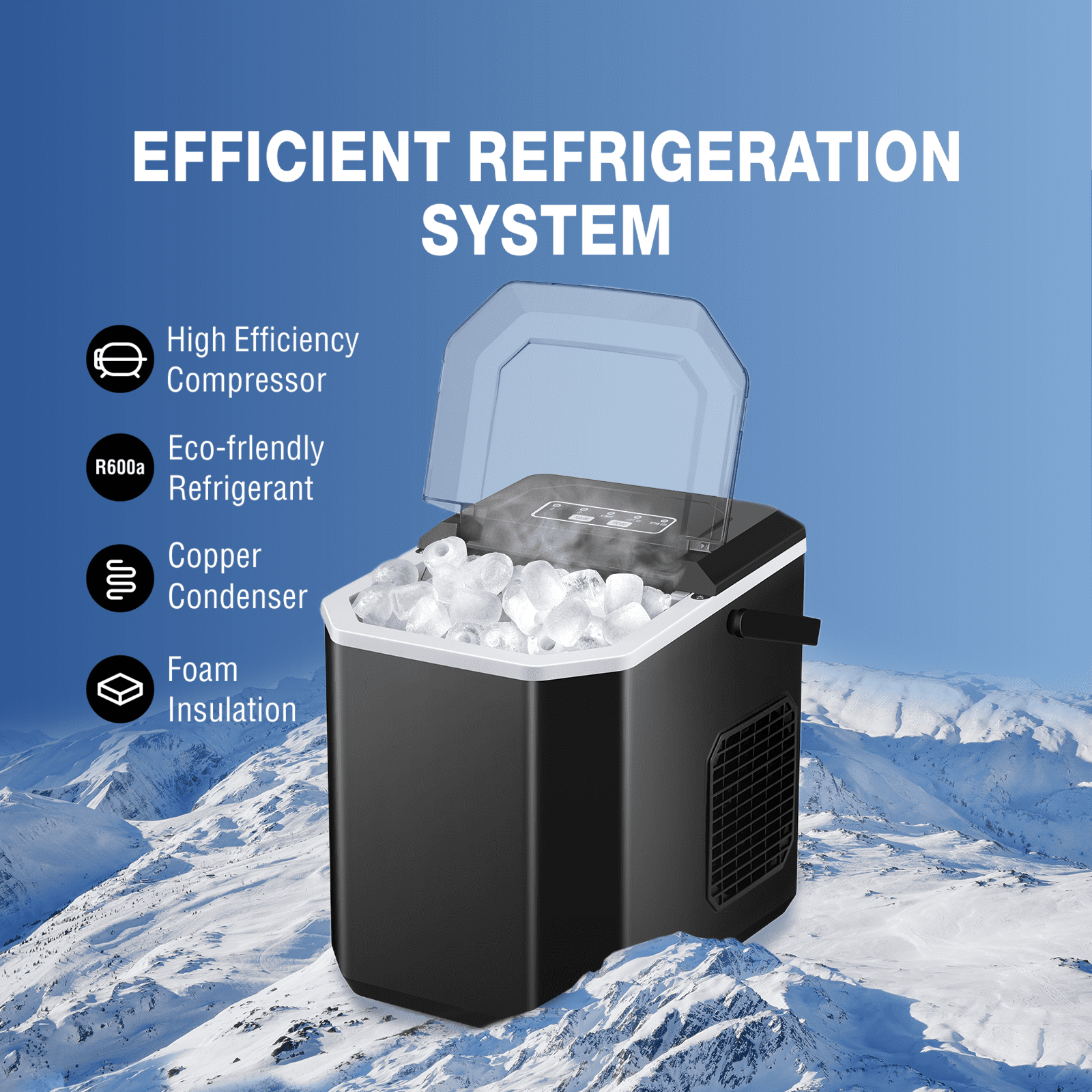PanHuiWen Small Countertop Ice Maker 9 Cubes Ready in 8 Mins 26lbs in 24H  Mini Ice Maker Machine 2 Sizes of Bullet Ice for Home Kitchen,Office,Bar,Red