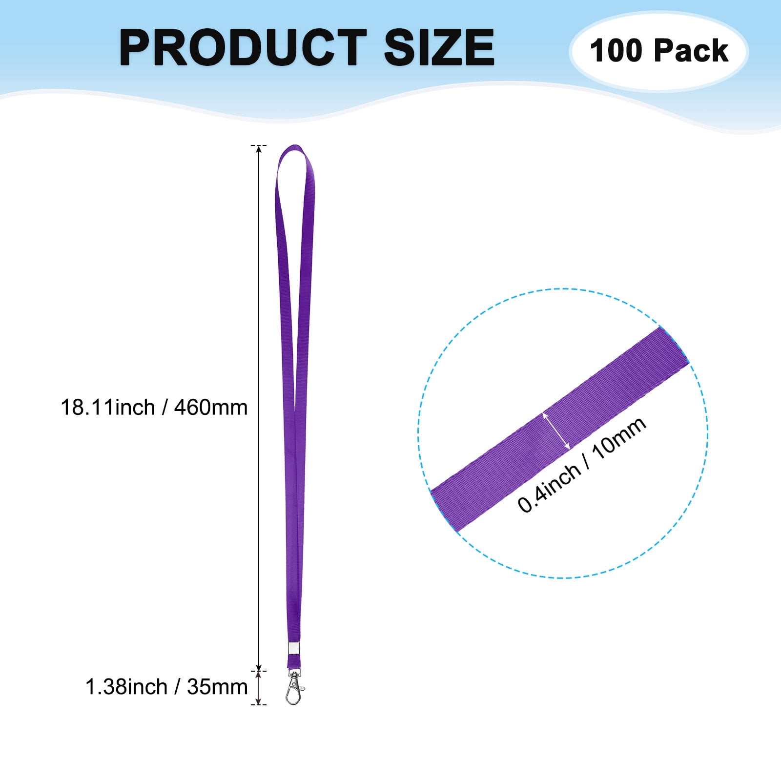 Uxcell 100-Pack Lanyards for ID Badges, Purple 0.4 in Wide Keychain Flat Neck Lanyard Strap with Swivel Hook Clip ID Holder Folder
