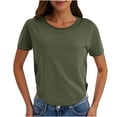 thumbnail image 2 of Xaqiouau Women's Solid Crew Neck Short Sleeve T Shirt Curved Hem Side Slit Casual Loose Fit Basic Tees Stretchy Versatile Summer Tops, 2 of 7