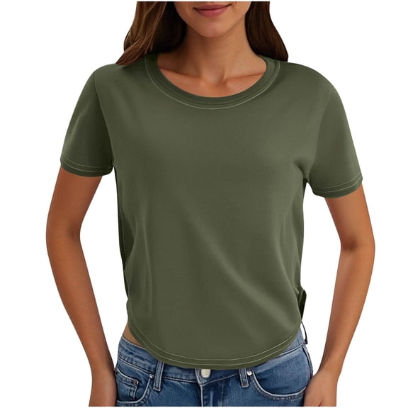 Luvrsol T Shirts for Women Round Neck Short Sleeve Solid Casual T-shirt, Size XS-2XL
