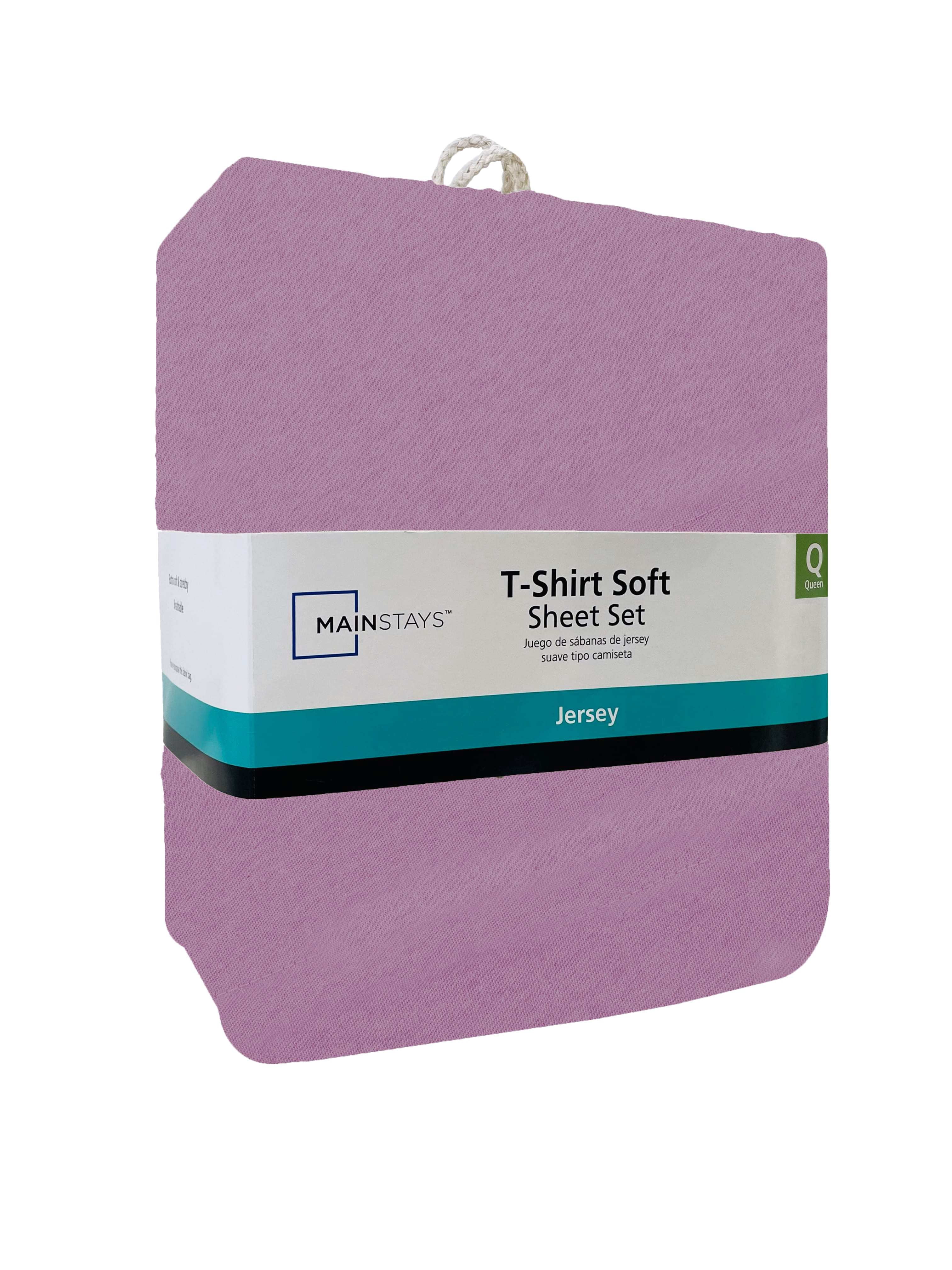 Mainstays Cotton Rich Extra Soft Jersey Bed Sheet Set, Queen, Lilac Bloom, 4 Pieces