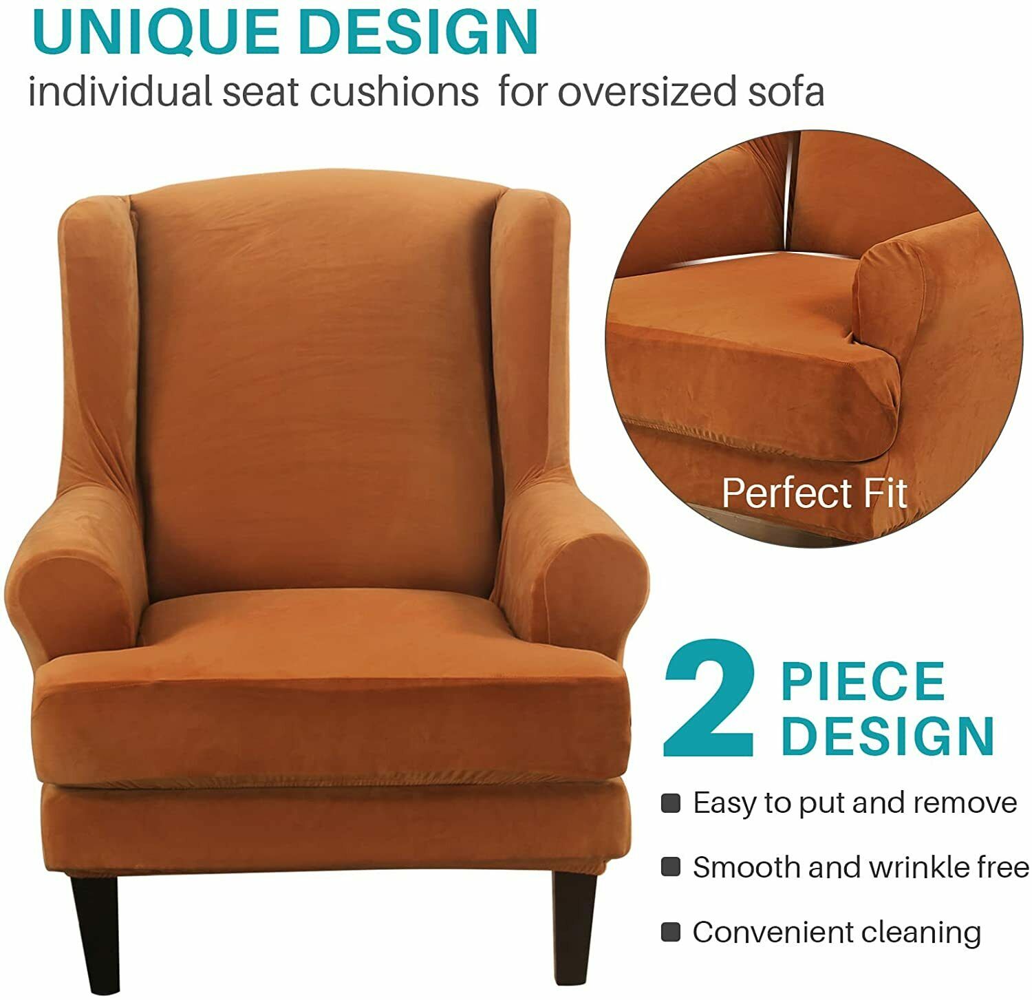 SHANNA Wingback Chair Slipcover Sofa Furniture Protector 2-Piece Armchair Covers with Seperate Seat Cushion Cover